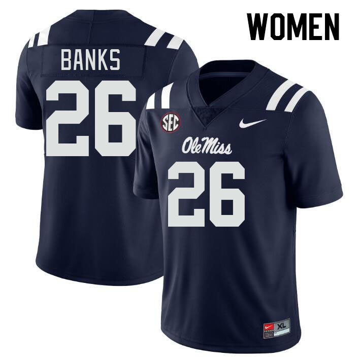 Women #26 Katrevrick Banks Ole Miss Rebels College Football Jerseys Stitched-Navy